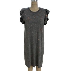 Clare V T Shirt Dress Size L Charlotte Ruffle Sleeve Dot Gray Ruffle Sleeve Logo